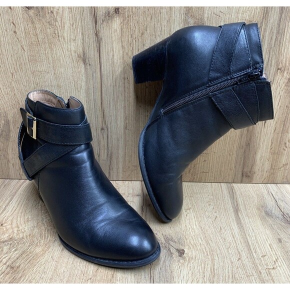 Vionic Shoes - Vionic Women's Trinity Black Leather Ankle Boots Sz 9.5 Gold Buckle Straps Shors